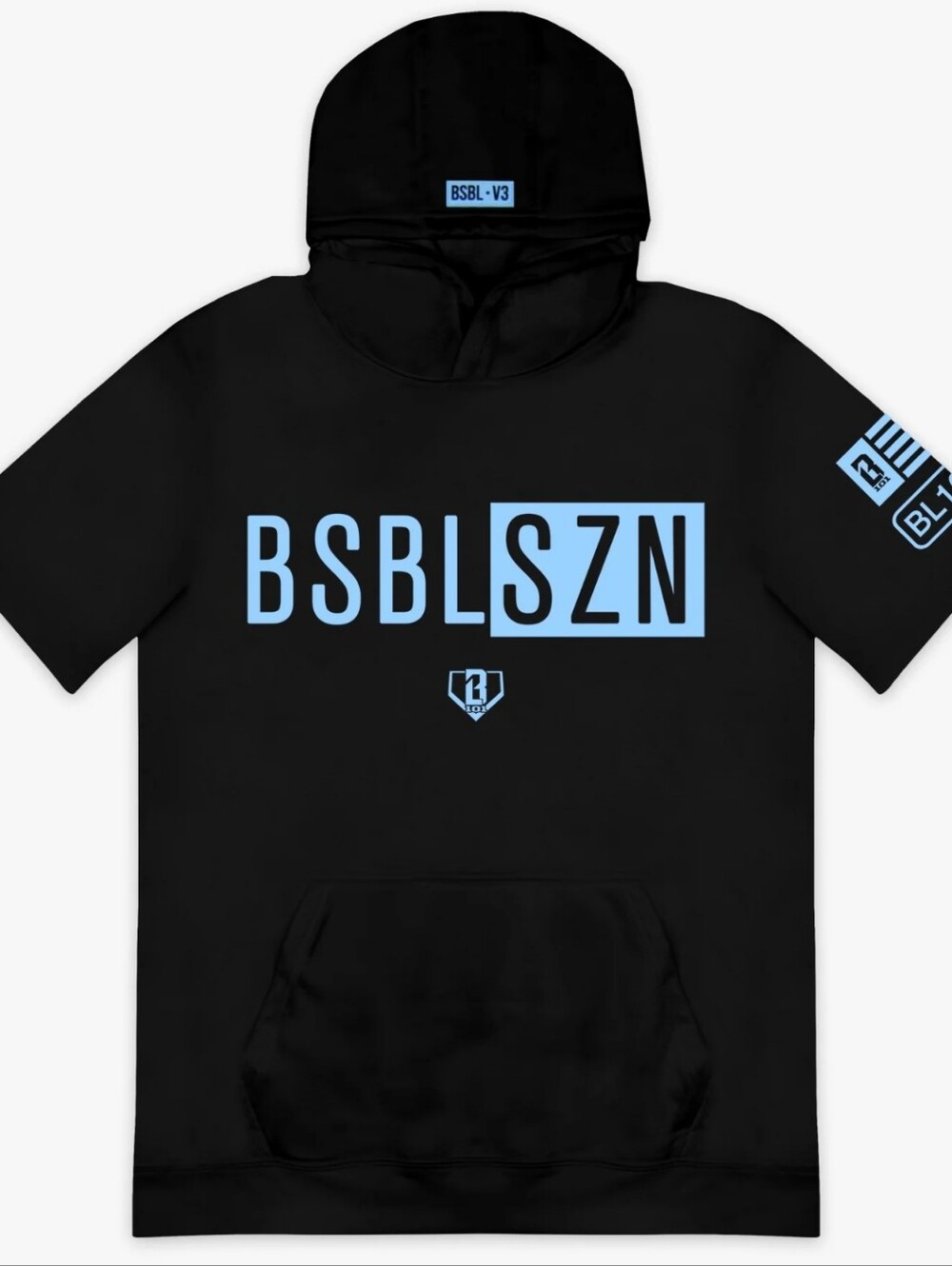⭐️ NWT Baseball Lifestyle 101 Youth Short Sleeve V3 Hoodie Black & Light Blue